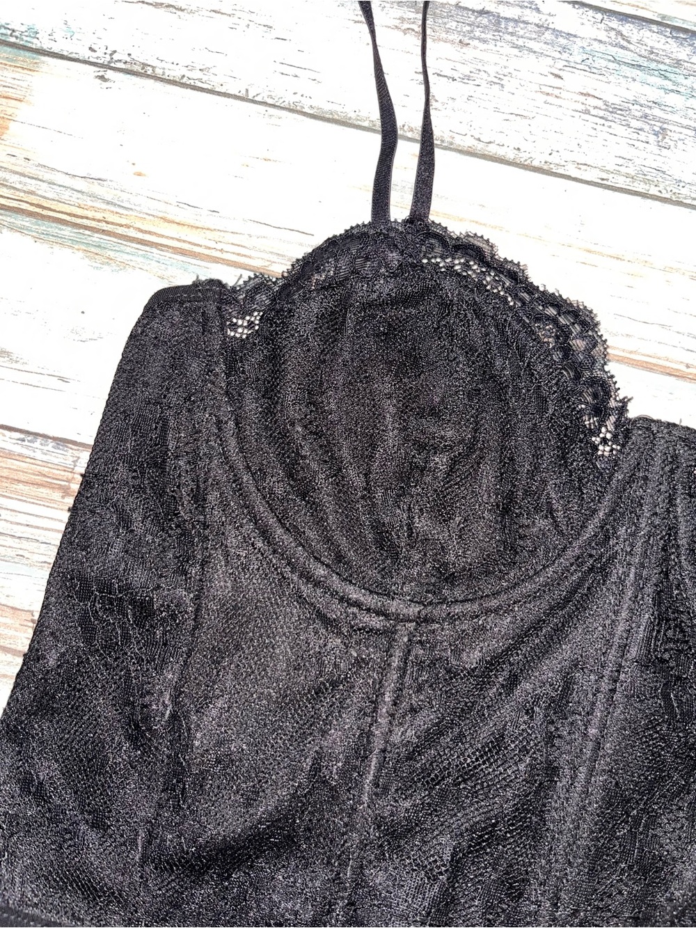 Zara Black Lace Corset Bustier Cami Crop Top Boned Sheer Size M Fits S - Picture 3 of 8